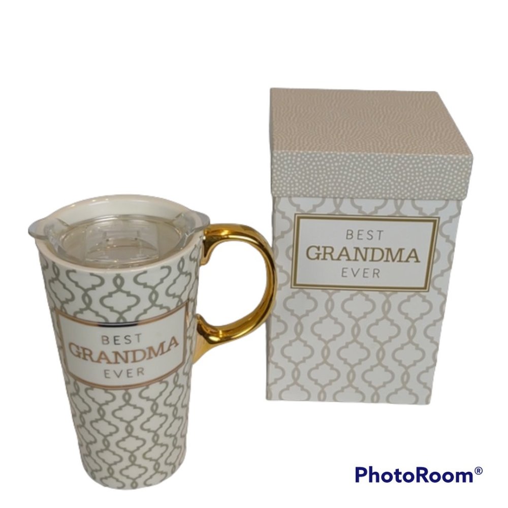 "Best Grandma Ever" Ceramic Travel Cup With Decorative Box